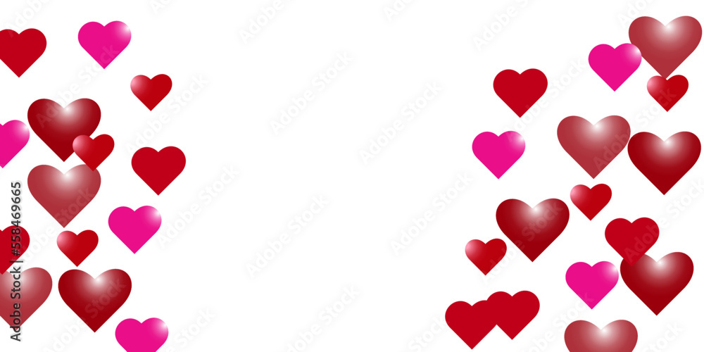 Happy Valentine Day design hearts on white background. Abstract festive hearts banner background.