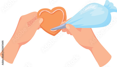 Cream piping on cookie. Dessert cooking cartoon icon