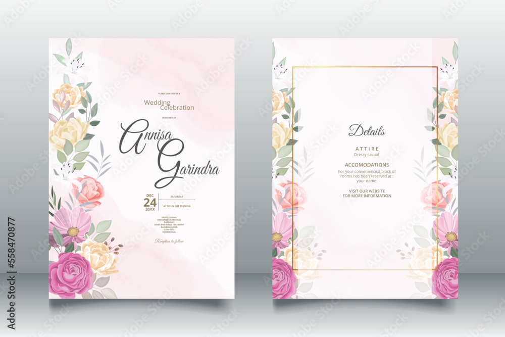 Beautiful various floral frame wedding invitation card template Premium Vector