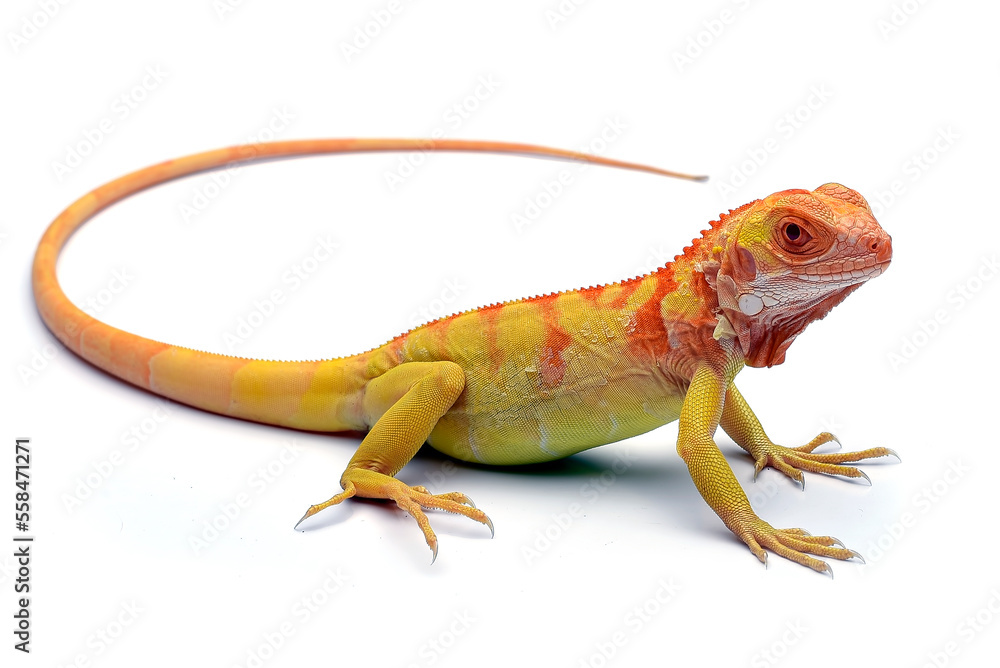 Fototapeta premium Yellow albino iguana on white background