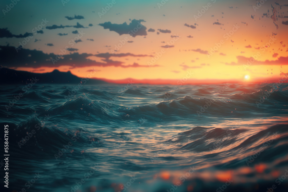 ocean and sunrise , sea background, illustration