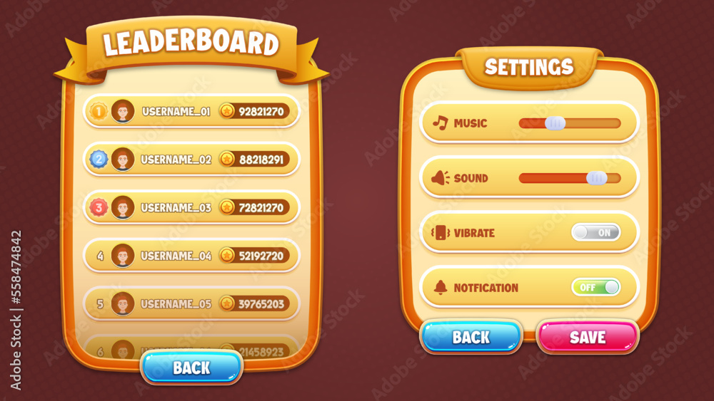 Leaderboard mobile game user interface gui assets Vector Image