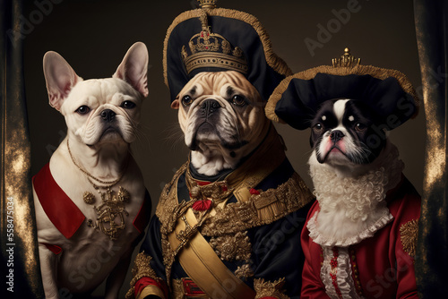 Portrait of a dogs wearing historic military uniform. Pet portrait in clothing. Generative ai photo