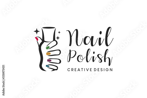 Nail polish logo design, nail care logo vector illustration for creative modern beauty lifestyle