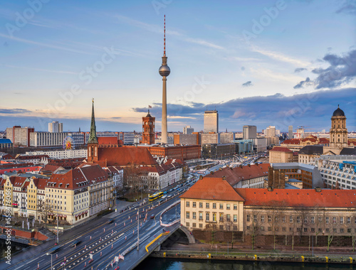 City of Berlin on a busy after noon during winter sunset  Germany