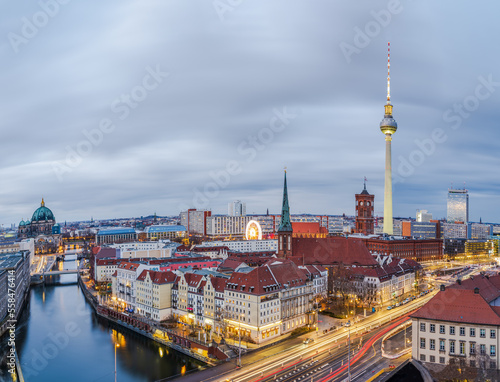 Berlin city lights after sunset, Germany