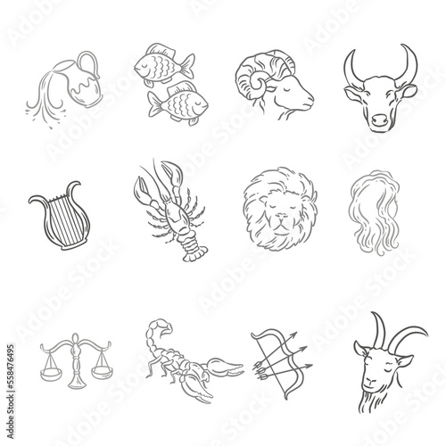 Set of outline hand drawn illustrations  zodiac signs collection 