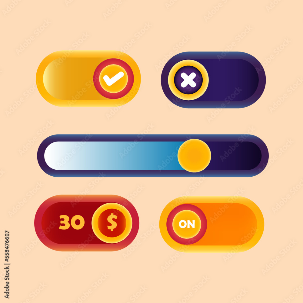 Game asset UI design cartoon element with elegant and colorful Game asset UI design cartoon element with elegant and colorful