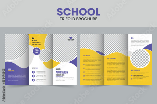 Creative school admission trifold brochure template, Kids back to school education flyer layout.