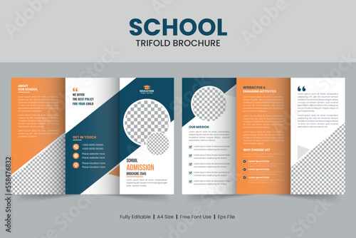 Modern school admission trifold brochure template, Kids back to school education brochure, flyer layout 