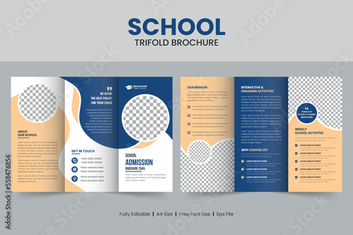 Minimal school admission trifold brochure template and Kids education flyer template