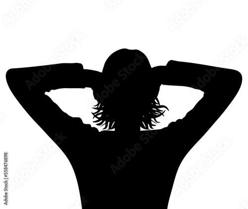 Woman covered ears by hands, silhouette. Unwillingness to listen, overabundance of information. Vector illustration