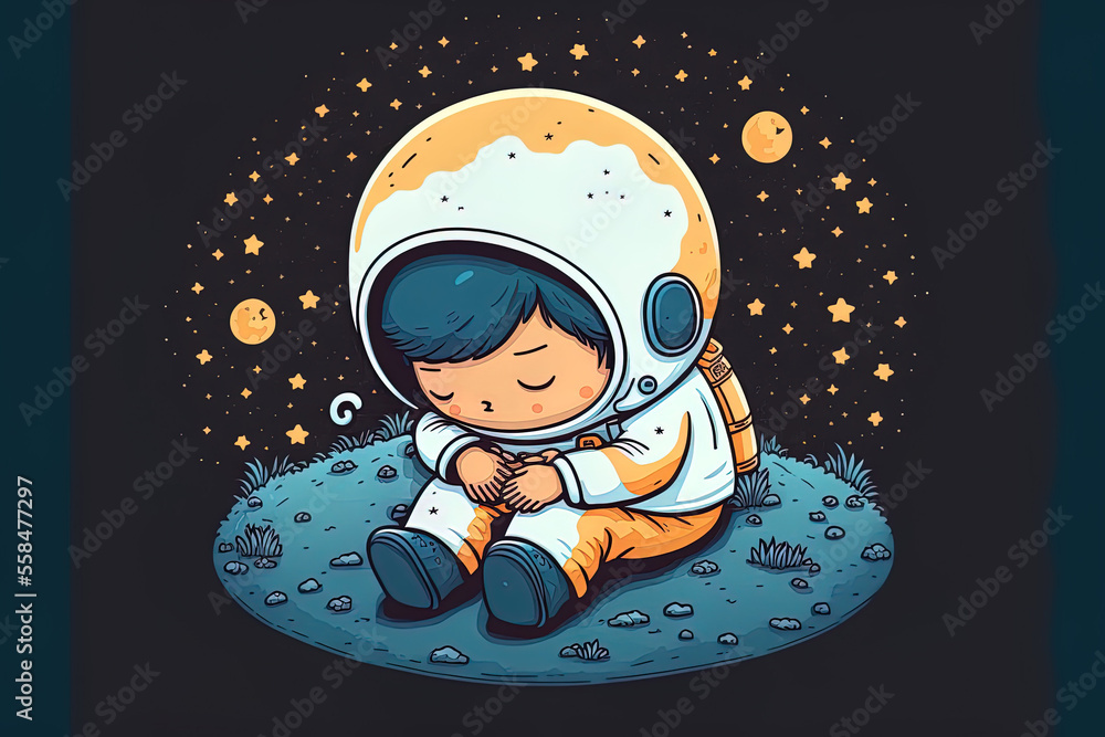Illustration of an astronaut resting on the moon. Generative AI