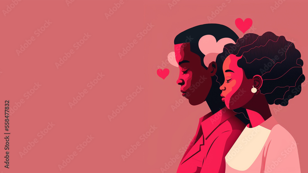 Black Love, Valentines Day Banner Right Facing, African American Couple Black Love, Valentines Day Banner Right Facing, African American Couple