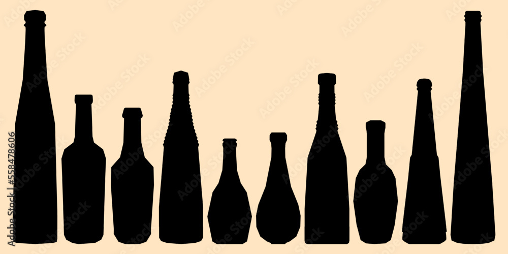 Shape of silhouette of bottle for alcohol, beer, kvass, waters. Outline of a container for storing liquid - obrazy, fototapety, plakaty 