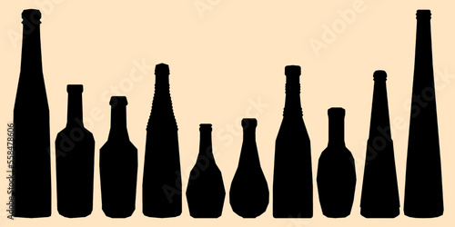 Shape of silhouette of bottle for alcohol, beer, kvass, waters. Outline of a container for storing liquid
