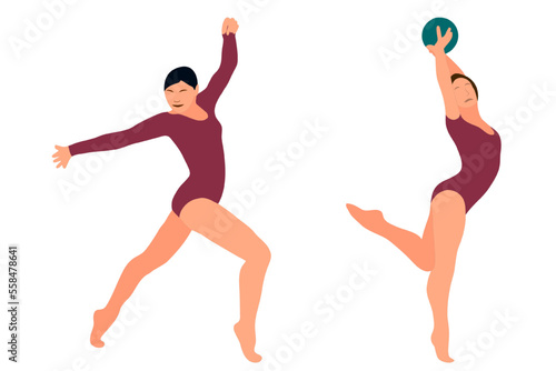 Vector athlete gymnast. Gymnastics sport. Sports queen. Flat style. Isolated vector