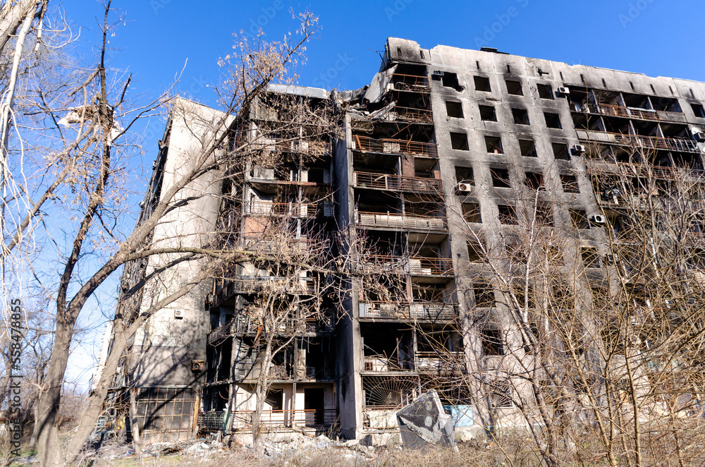 destroyed and burned houses in the city Russia Ukraine war destroyed and burned houses in the city Russia Ukraine war
