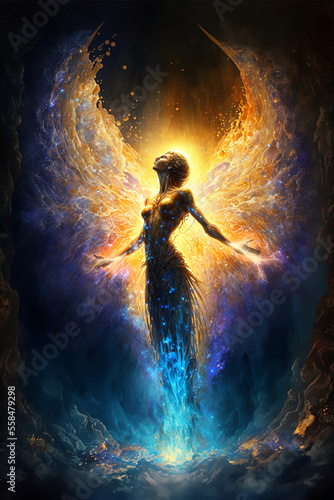 Spiritual awakening of angelic energy. Generative AI, this image is not based on any original image, character or person.