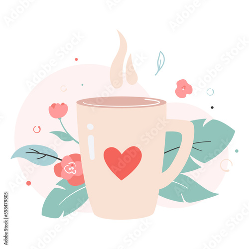 Romantic holiday Valentine Day poster or greeting card. Cute love concept. Vector illustration