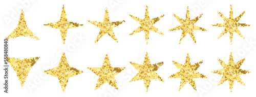 Set of glitter star icons. Stars symbols with different pointed three, four, five, six, seven, eight. Vector illustration