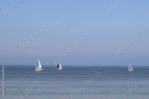 Trois bateaux à voile sur la mer bleue