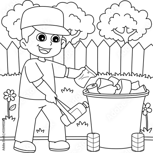 Boy Picking Up Litter Coloring Page for Kids