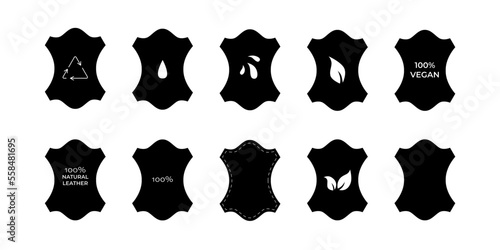Sustainable eco vegan leather symbols set for clothes tag. Vector stock illustration isolated on white background. 