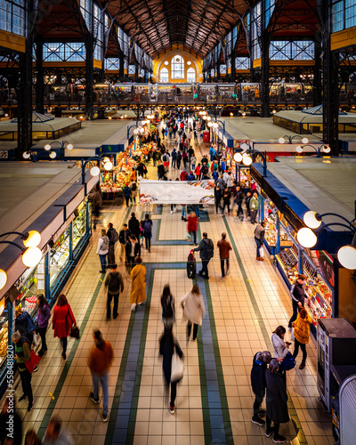 Wallpaper Mural Public farmers market busy with people shopping for groceries Torontodigital.ca