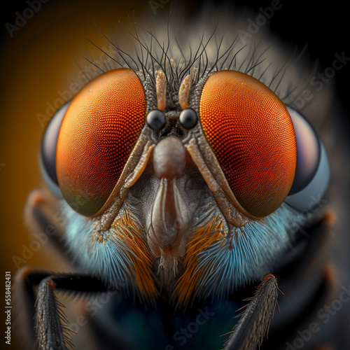 Close portrait of a fly. Generative AI.