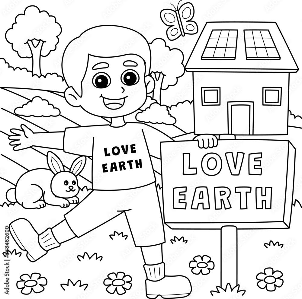 Boy Holding a Love Earth Sign Coloring Page Boy Holding a Love Earth Sign Coloring Page