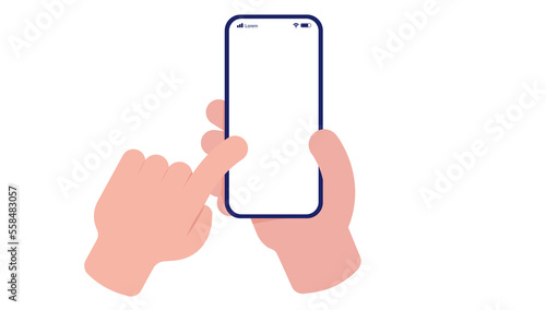 Vector phone in hand - Mockup of smartphone with blank screen and hand using touch screen. Vector illustration in cartoon style with white background