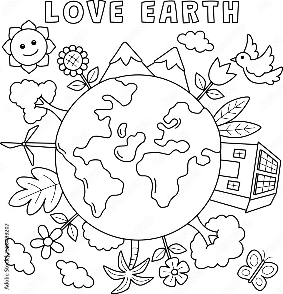 Love Earth Coloring Page for Kids Stock Vector Adobe Stock