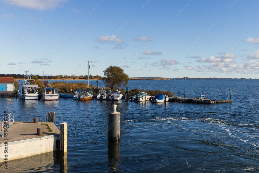 Picturesque port of Neuendorf with fishing boats.