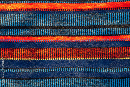 Close-up of traditional handwoven Sami fabric, raanu. Finland