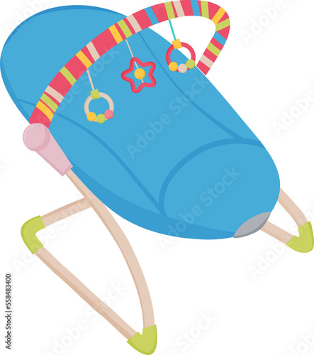 Baby bouncer, chaise lounge for newborn, swing bed for kids. Vector illustration in flat style.
