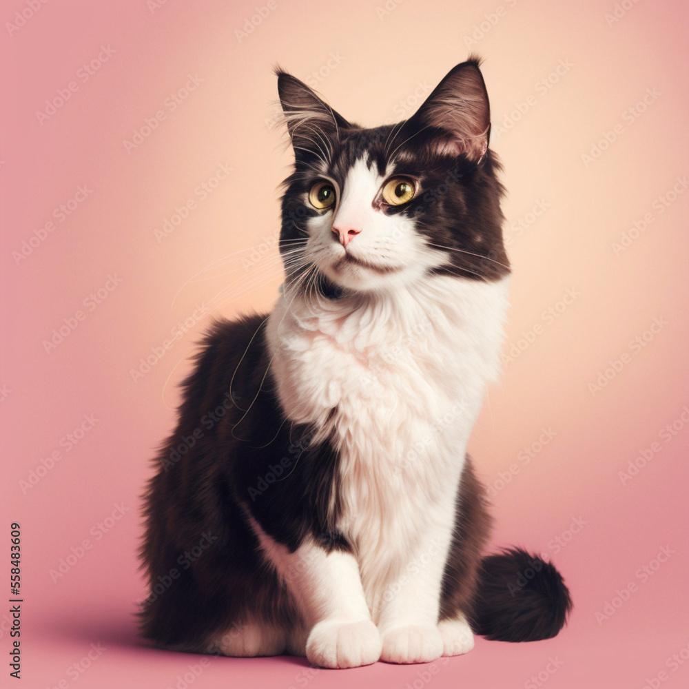 Cat on a pink background. Generative AI.