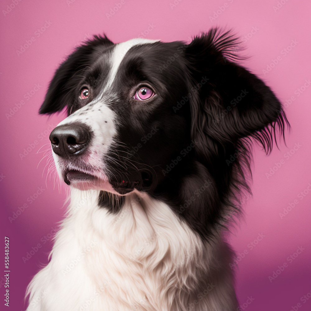 Portrait of a dog on a pink background. Generative AI.