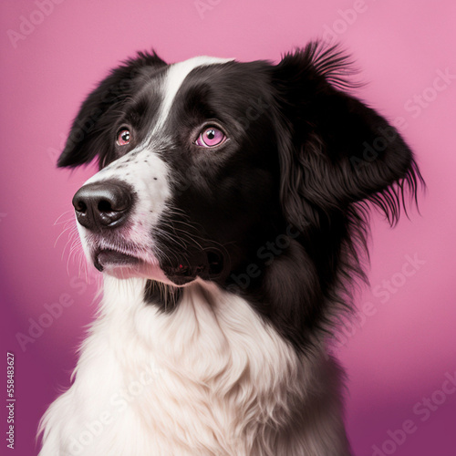 Portrait of a dog on a pink background. Generative AI. © DALU11