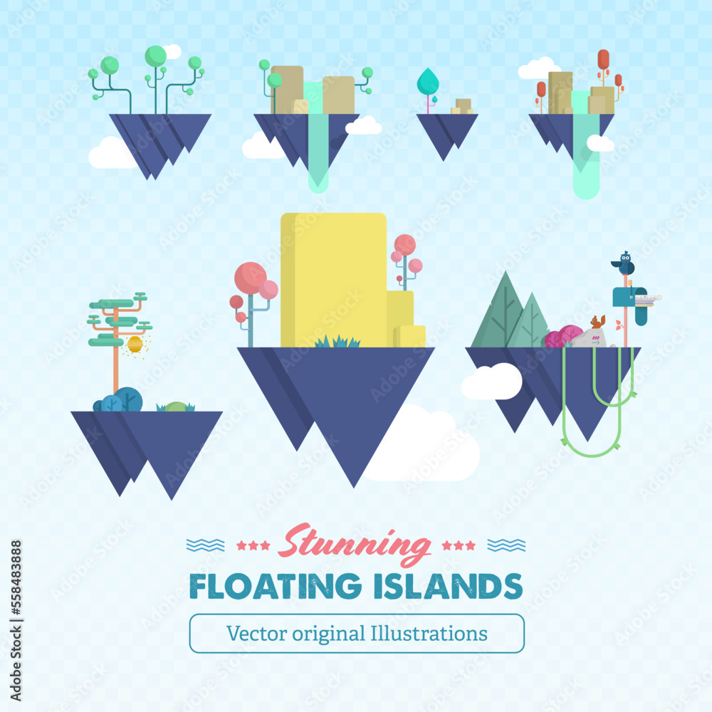Îles Flottantes colorées originales en flat design