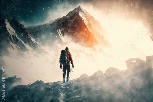Fotótapéta high altitude climber in front of alpine mountain with glacier