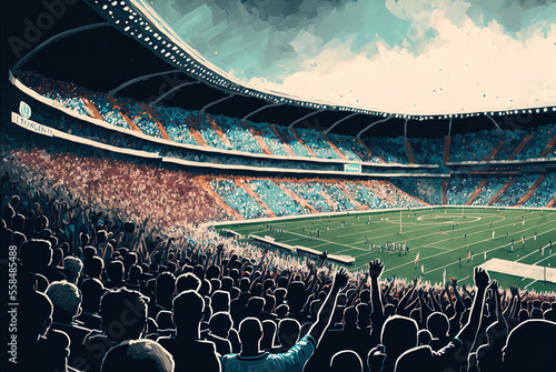 Sports stadium with a huge crowd of fans. 