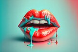 Beautiful colored dripping lips. Generative AI