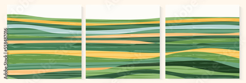 Abstract green square social media post for agriculture design or eco pattern. Ecology garden, farm, nature vector background. Contemporary collage composition. Organic applique, patchwork ornament