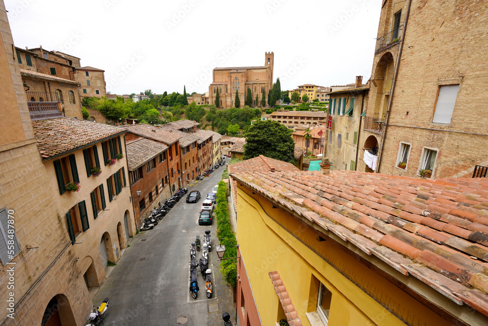 Aerial cityscape of the historic city of Siena, Tuscany, Italy