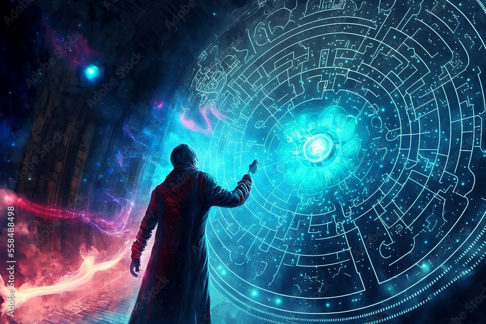 Wizard opening a maze portal digital art