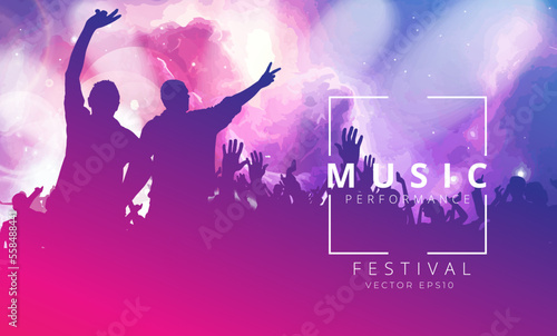 Crowd with raised hands at concert. Music festival
