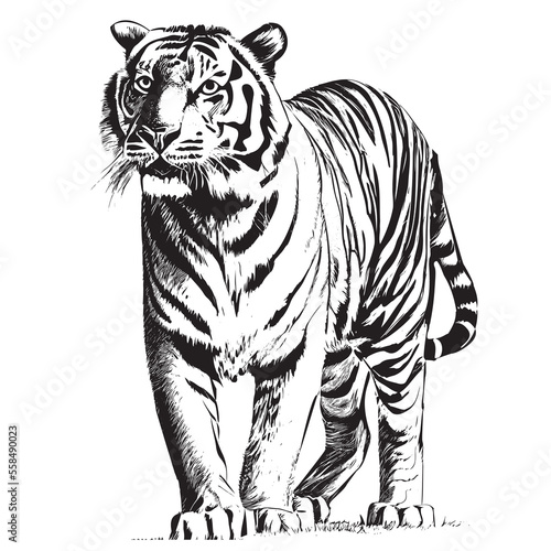Tiger standing hand drawn sketch in doodle style Vector illustration