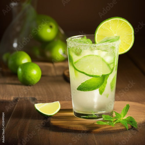 mojito cocktail with mint and lime, Generative AI