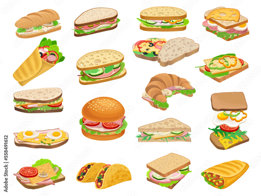 Different Sandwiches with Various Filling and Stuffing Big Vector Set Different Sandwiches with Various Filling and Stuffing Big Vector Set